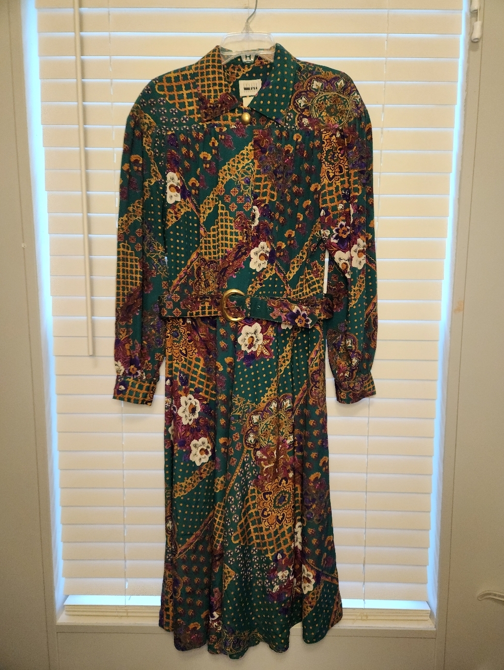 Vintage 80s/90s Leslie Fay Belted Maxi Dress Size 12! Granny!
